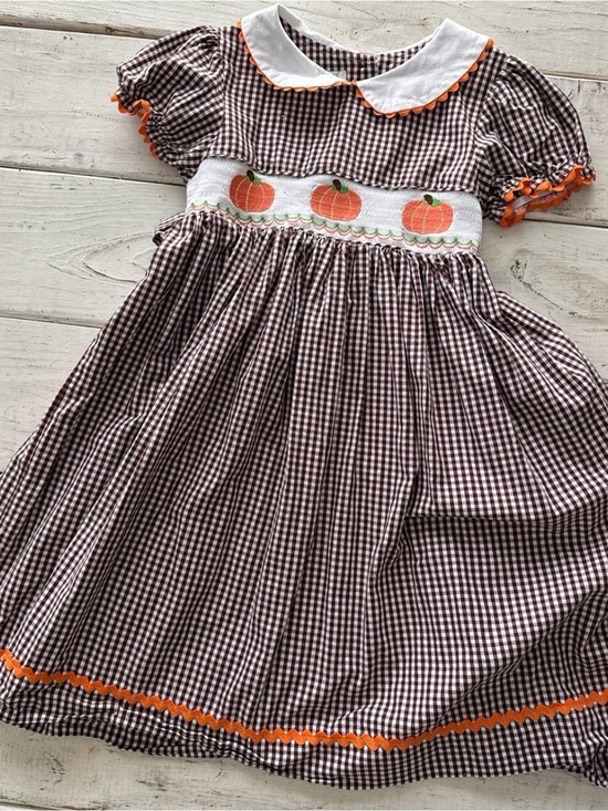 marmellata Other - Brown Gingham Pumpkin Smocked Dress